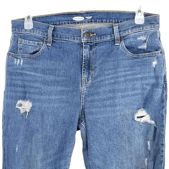 Old Navy Distressed Boyfriend Mid Rise Jeans Sz 12 Dark Destroyed Sailor - Picture 3 of 9